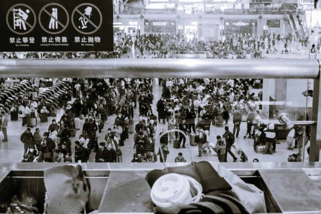 Train station, passengers, platforms, people, china, black and white, shenzhen north,