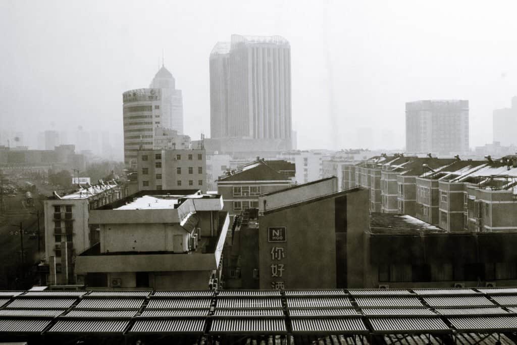 Lianyungang black and white, skyline, china, city, buildings