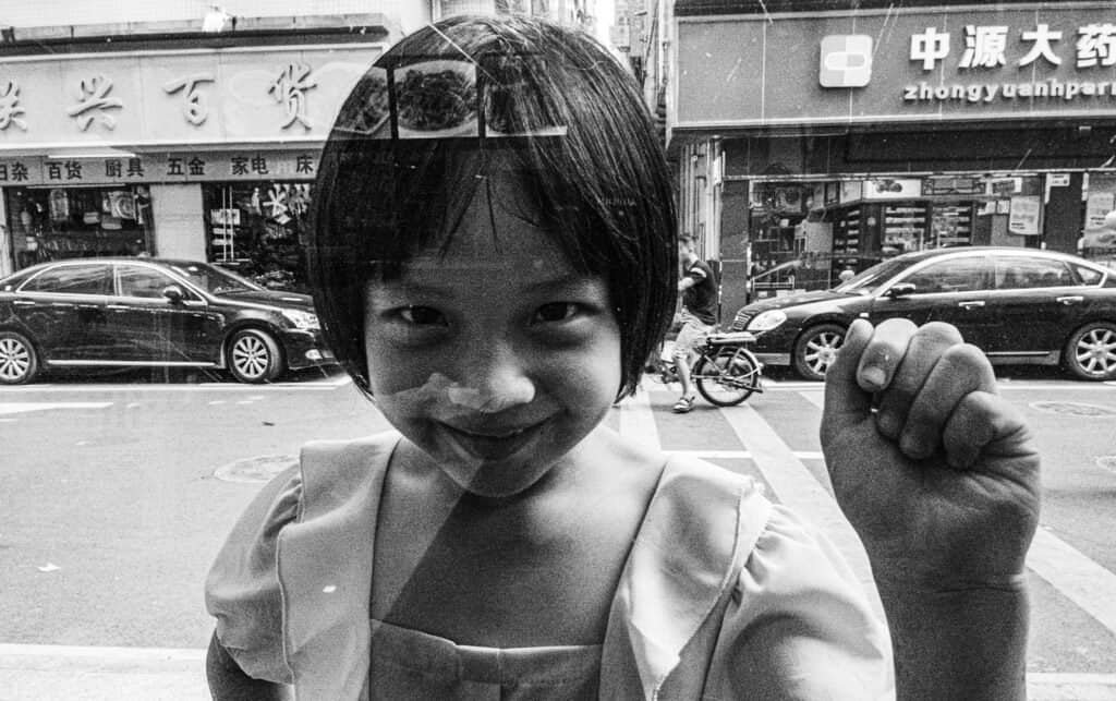 Girl window, village, knocking on window, street, buildings, shenzhen, china