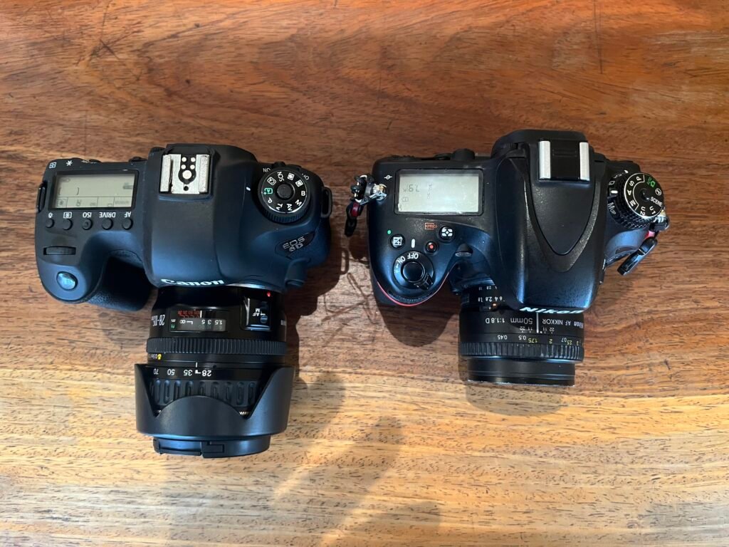 Nikons d600 and canon 6d mark I side by side overhead